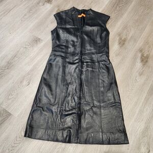 Sexy Black Leather Zip-up Front Dress by Cynthia Steffe